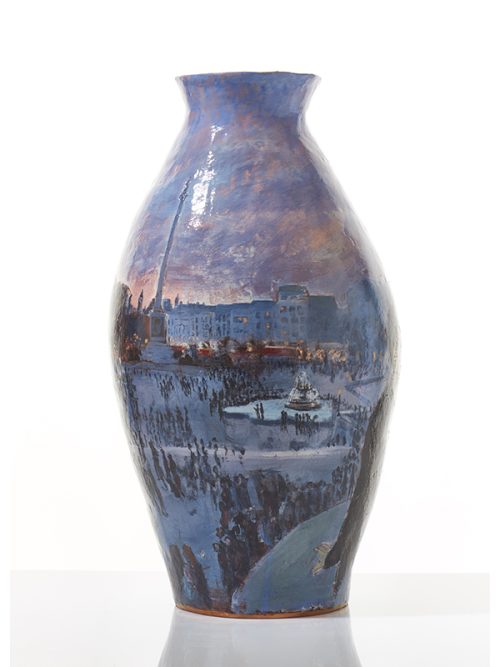 Vase painted with a landscape