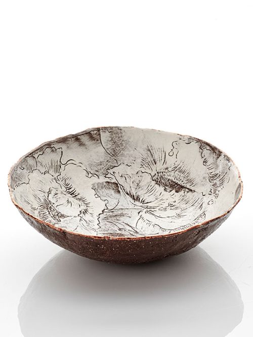 Handmade Bowl Ceramic Peony Sgraffito