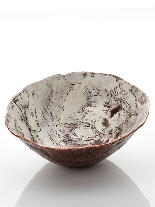Handmade Ceramic Bowl Pinch-pot Sgraffito Peony
