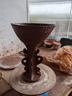 earthenware goblet with decorated stem